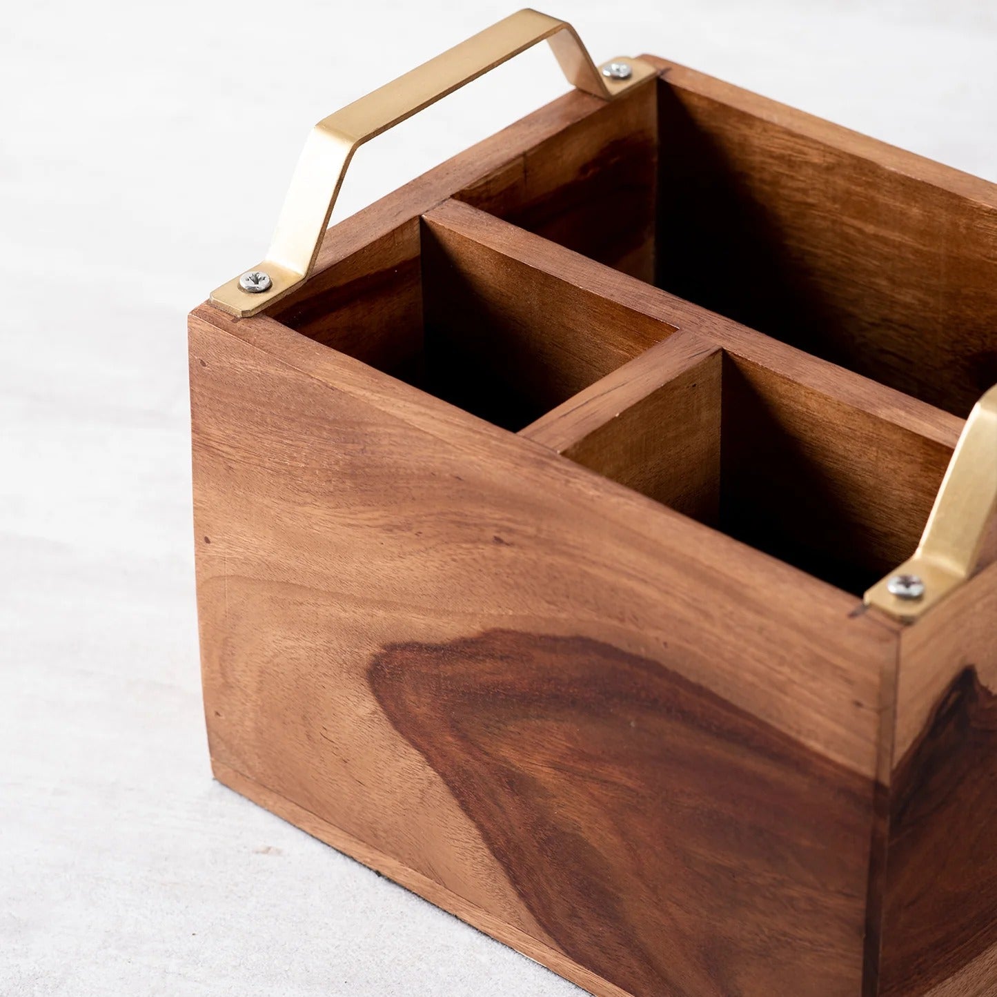 Nestroots Inseparables Teak Wood Cutlery Holder Small Gold Handle Mini Me