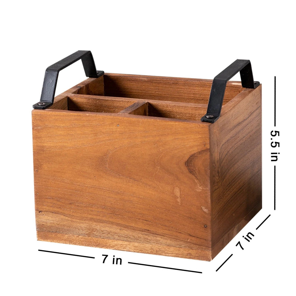 Nestroots Inseparables Teak Wood Cutlery Holder Small Black Handle Mini Me