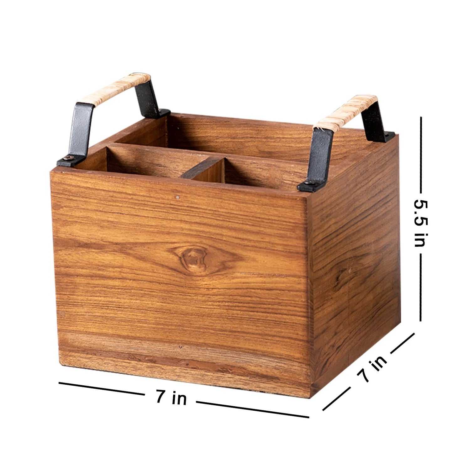 Nestroots Inseparables Teak Wood Cutlery Holder Small Black with Cane Mini Me
