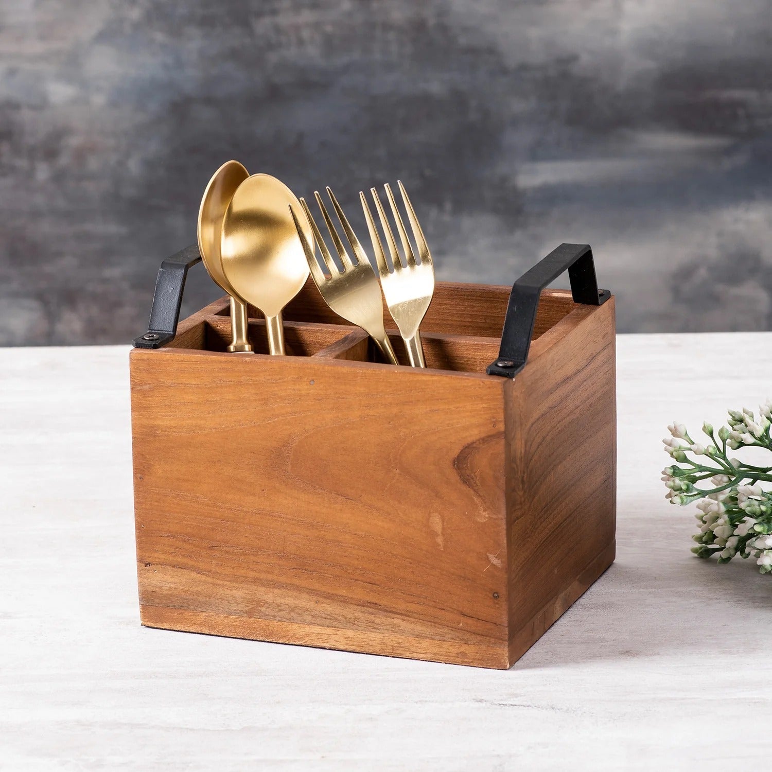 Nestroots Inseparables Teak Wood Cutlery Holder Small Black Handle Mini Me