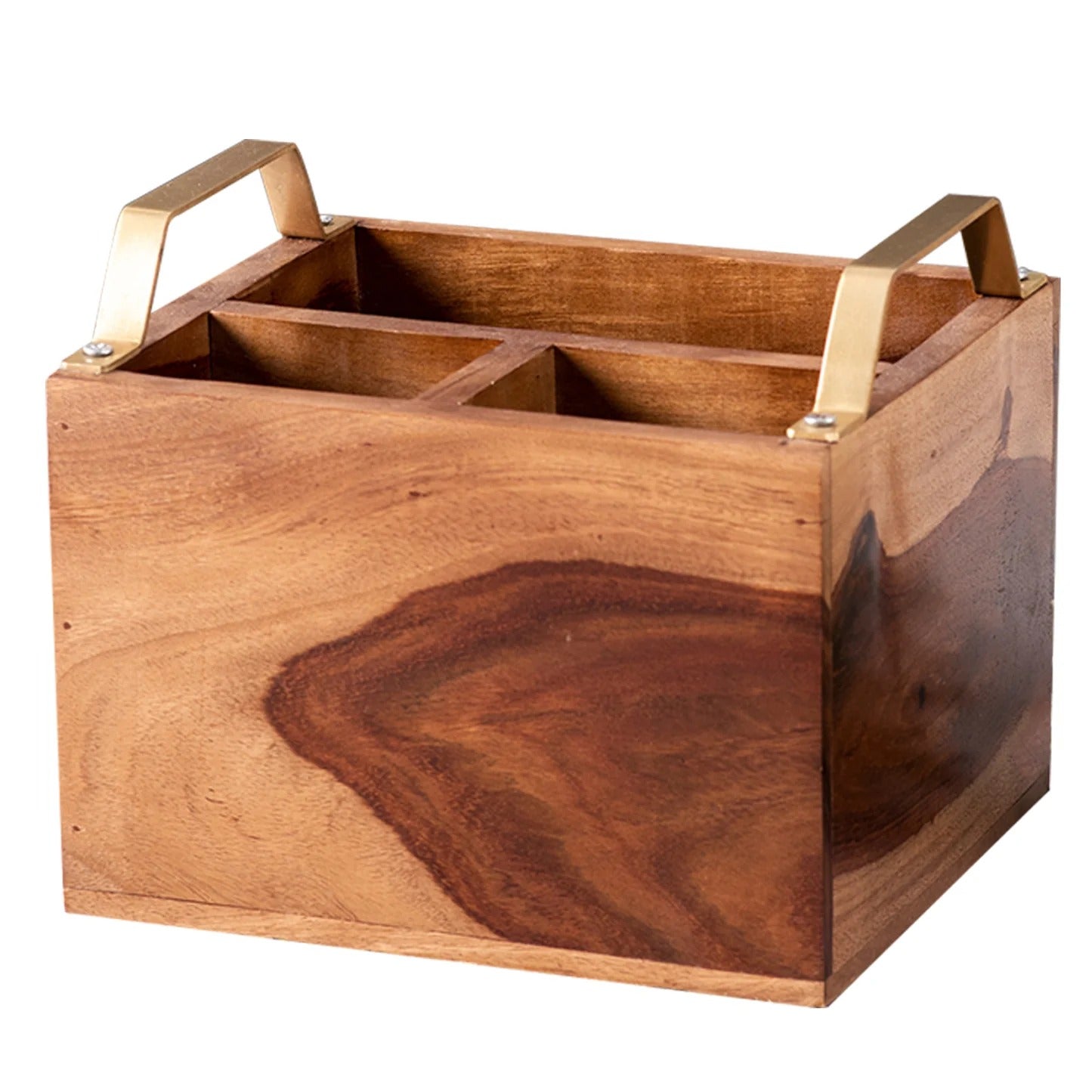 Nestroots Inseparables Teak Wood Cutlery Holder Small Gold Handle Mini Me