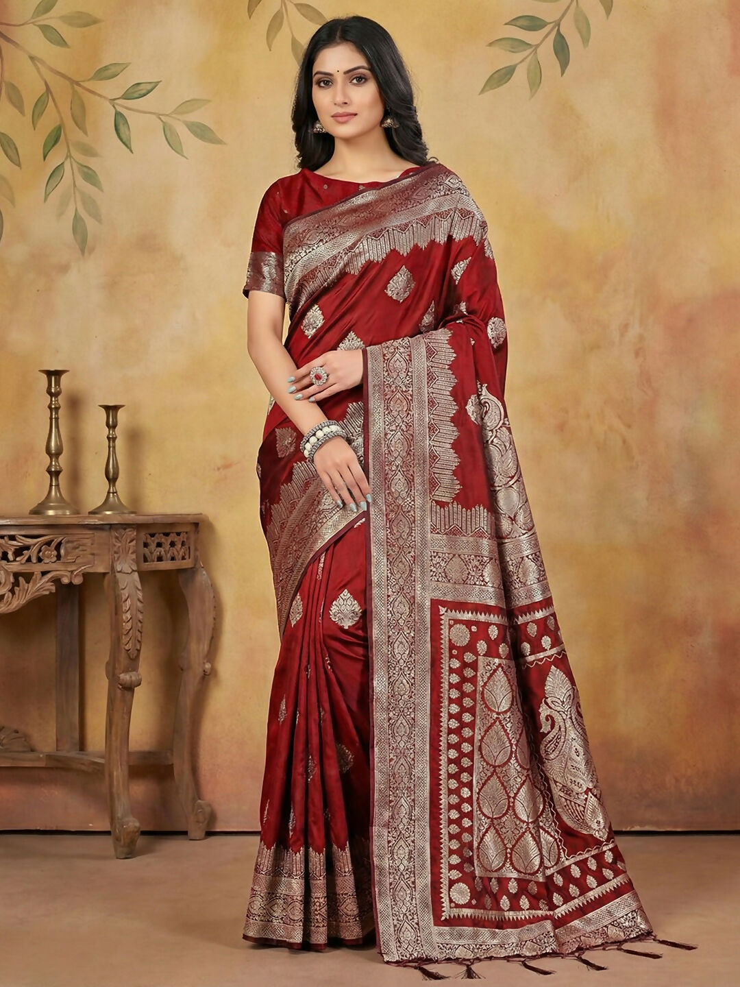 Shree Shyam Fashion Maroon Silk Blend Saree
