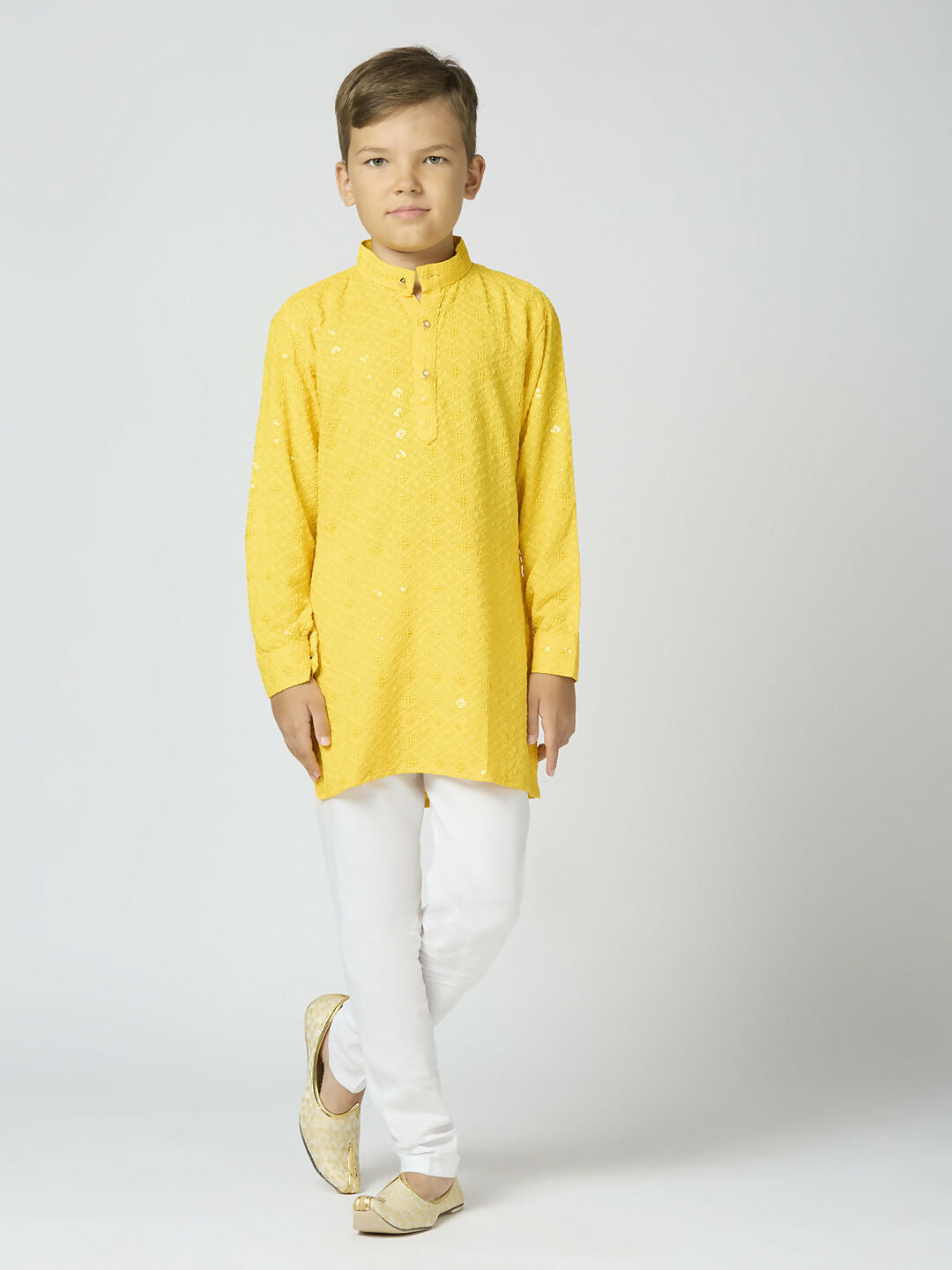 Joban Fashion Kids Island Full Sleeves Cotton Kurta and Pyjama Set with Sequin work - Yellow
