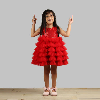 Pink Cow Fashions Red Dress With Frill Bottoms