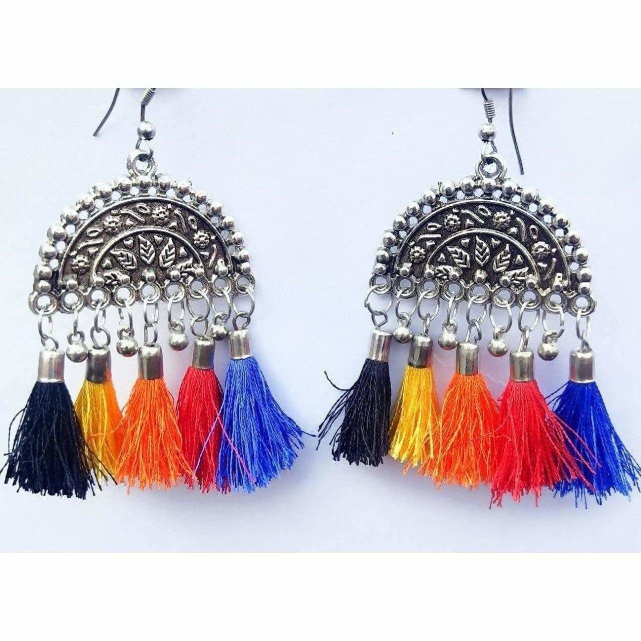 MS Fashion India Ethnic Design Silver Thread Hanging Earrings