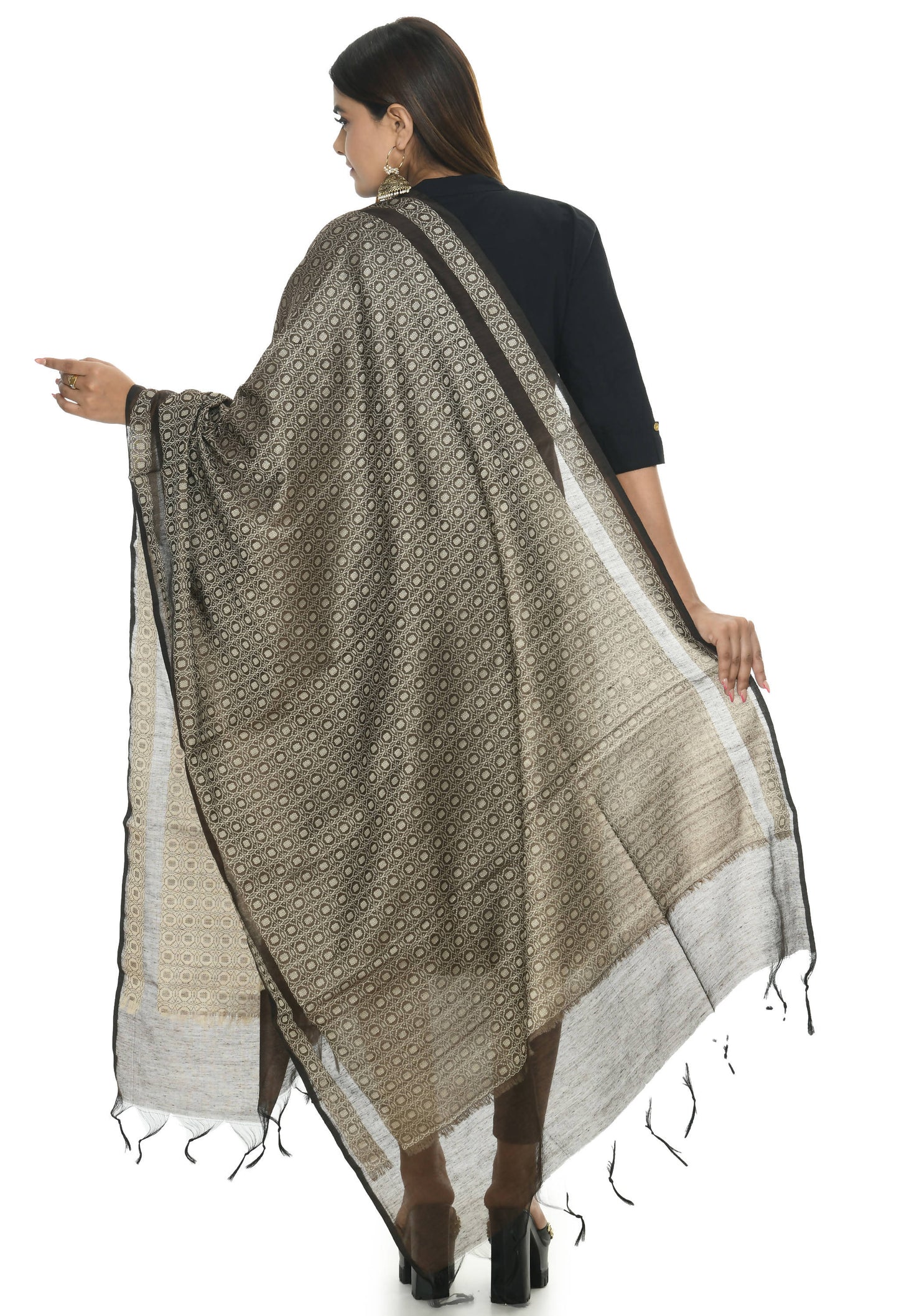 Mominos Fashion Moeza Handloom Cotton Coffee Color Dupatta For Women