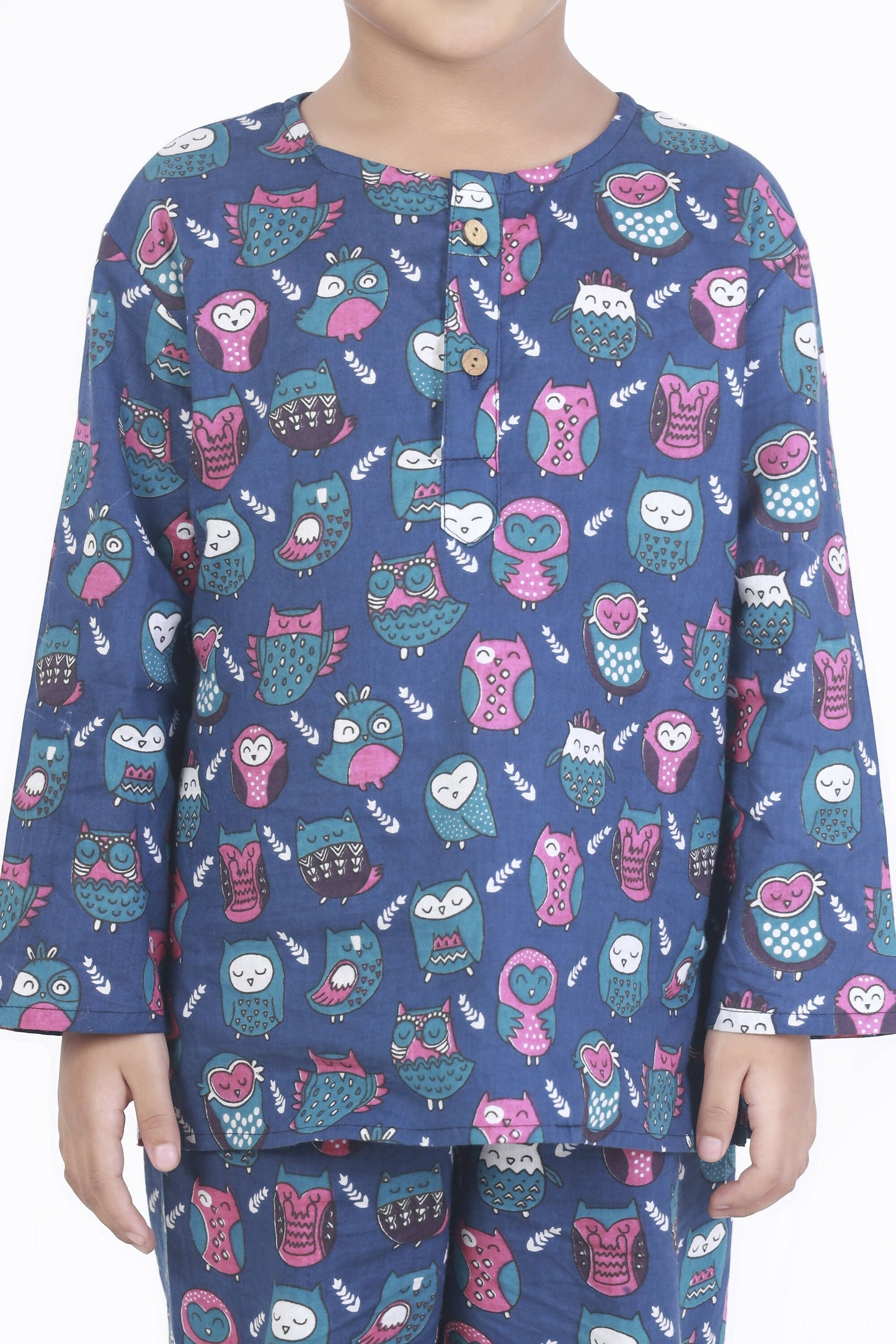 Breathables Kids Cotton Owl Print Co-Ord Night Suit – Navy Blue
