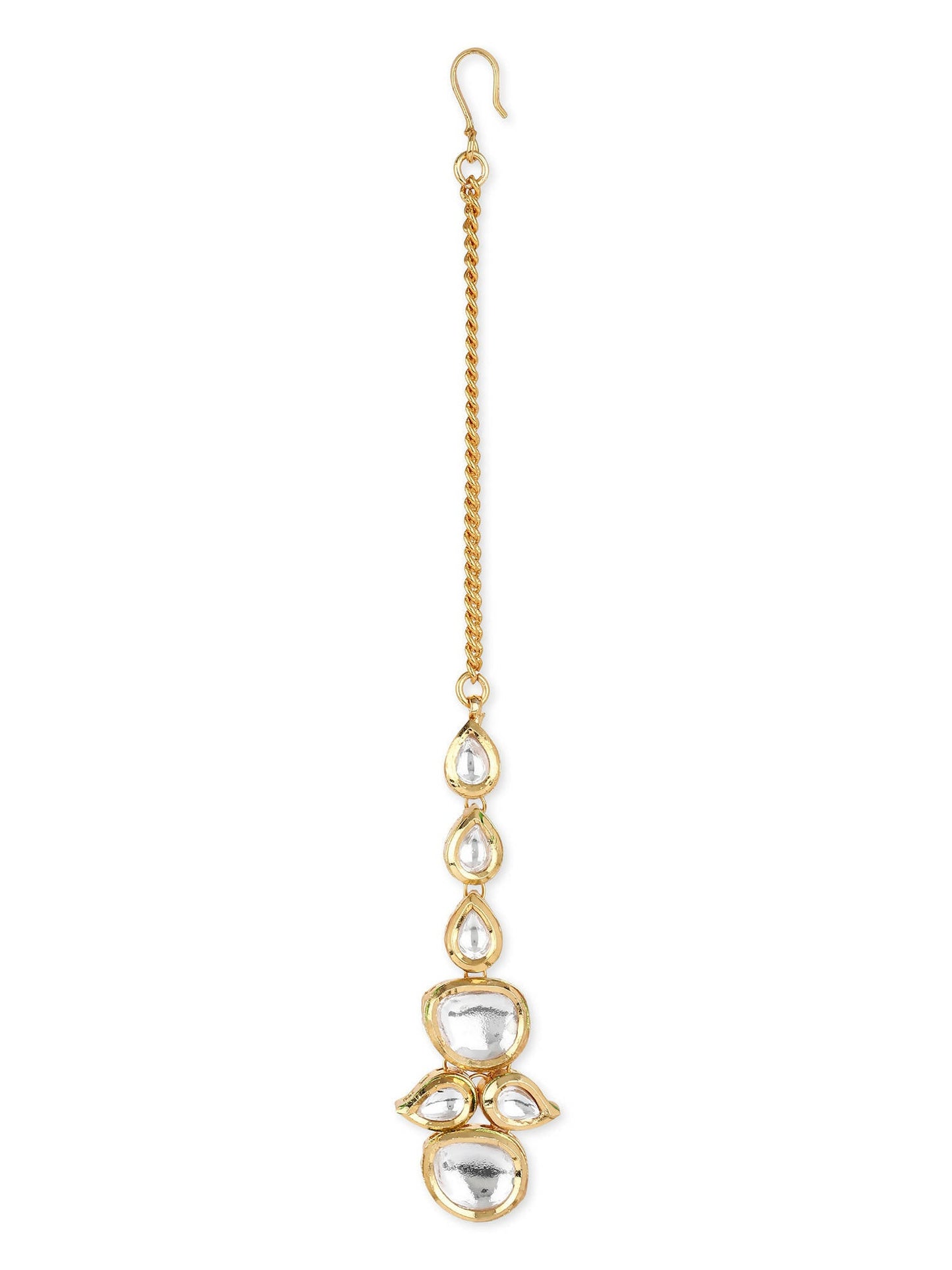 Gold-Polished White Kundan-Studded Maangtikka - Ruby Raang