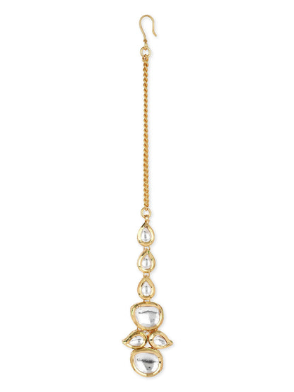 Gold-Polished White Kundan-Studded Maangtikka - Ruby Raang