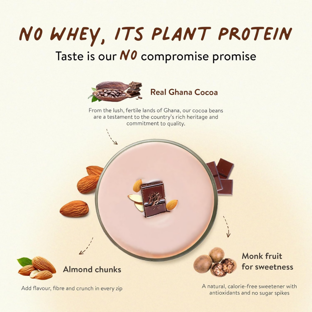 Happy Cultures 26g Tastiest Plant Protein| Chocolate, Almond Chunks & Ashwagandha