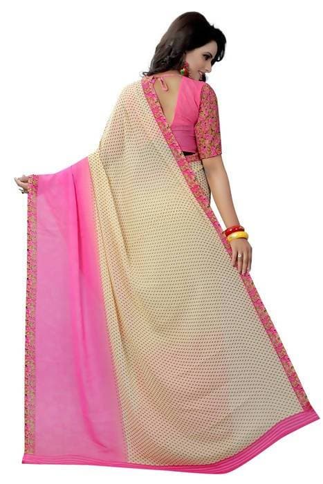 Vamika Pink and White Georgette Printed Contemporary Saree (PADING PINK)