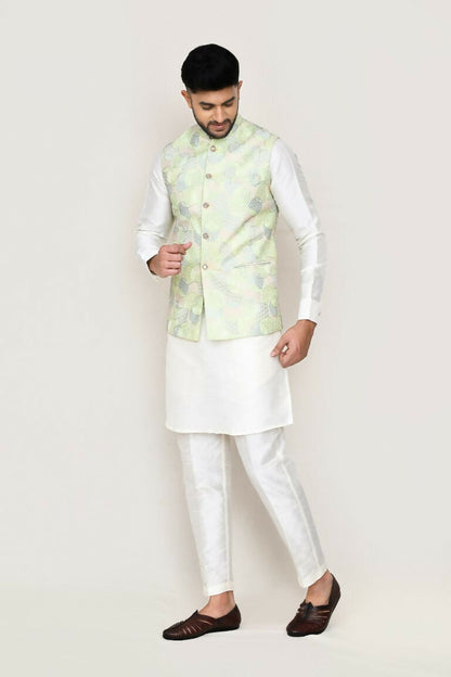 Joban Fashion Green Colored Art Silk Based Full Embroidered Work Men's Jacket