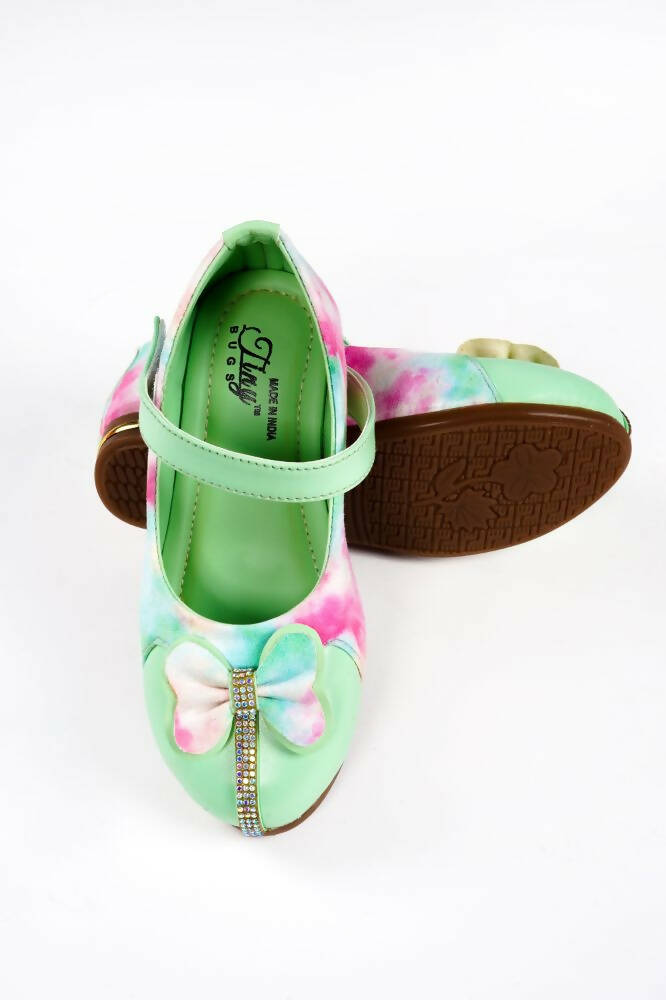 Tiny Bugs Girls Bow Embellished Party Wear Ballerinas - Multi