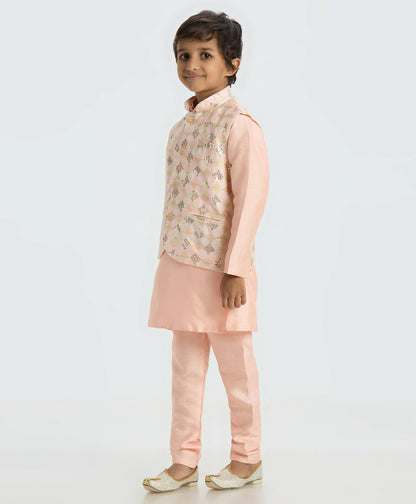 Joban Fashion Kids Island Traditional with a modern touch Nehru Jacket Full Sleeves Kurta, Pyjama Set - Peach
