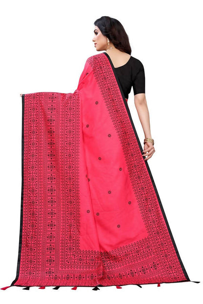 Vamika Pink Sana Silk Printed Saree (Nihal Pink)