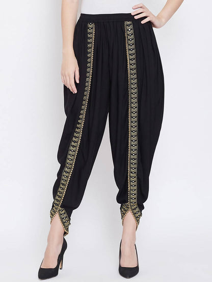 Indian Clothing Cheera Women’s Black Dhoti With Golden Lace