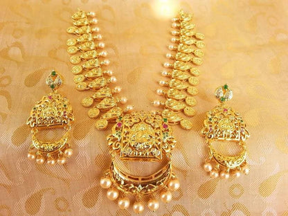 Gold-Polished Multicolor Lakshmi Kasu Necklace Set