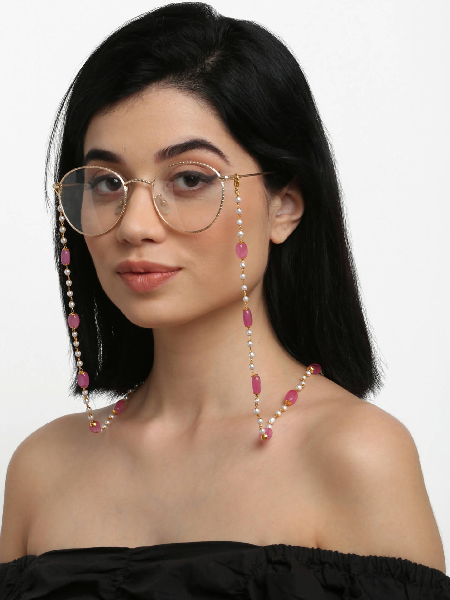 Stone And Gold-Polished Mask Chain - Ruby Raang