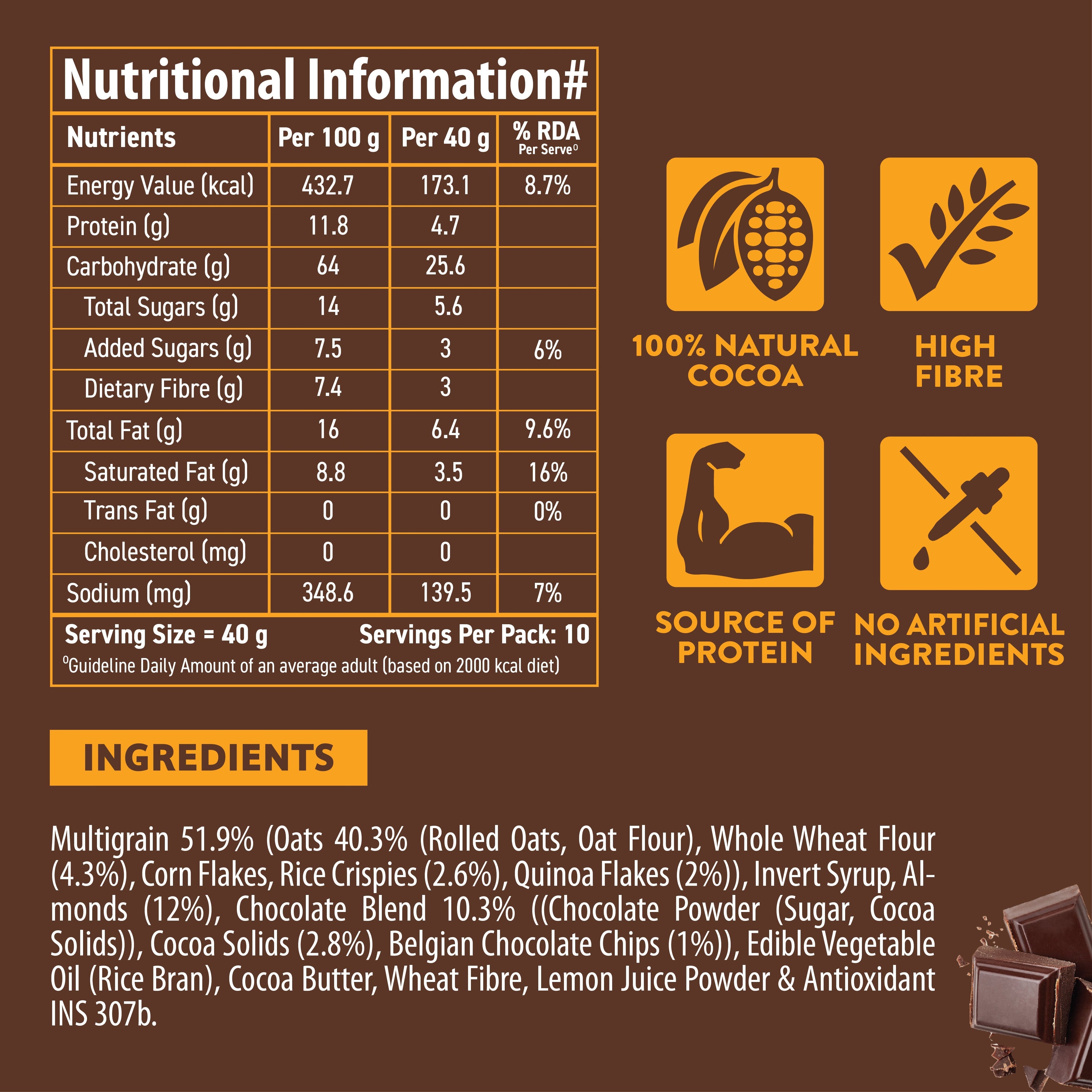 Bagrry’s Superfood Granola Belgian Dark Chocolate & Almonds - 400 gms