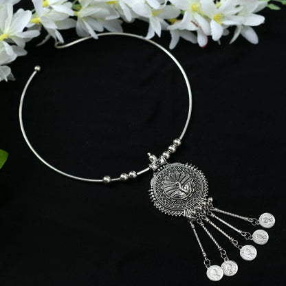 Mominos Fashion Johar Kamal Oxidised Silver-Plated Hasli Design Necklace Choker For Women