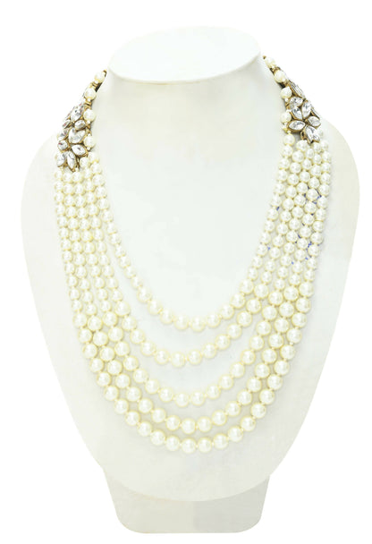 Mominos Fashion Johar Kamal Gold-Polished Rani Haar with White and Off white Pearls Jewellery Set