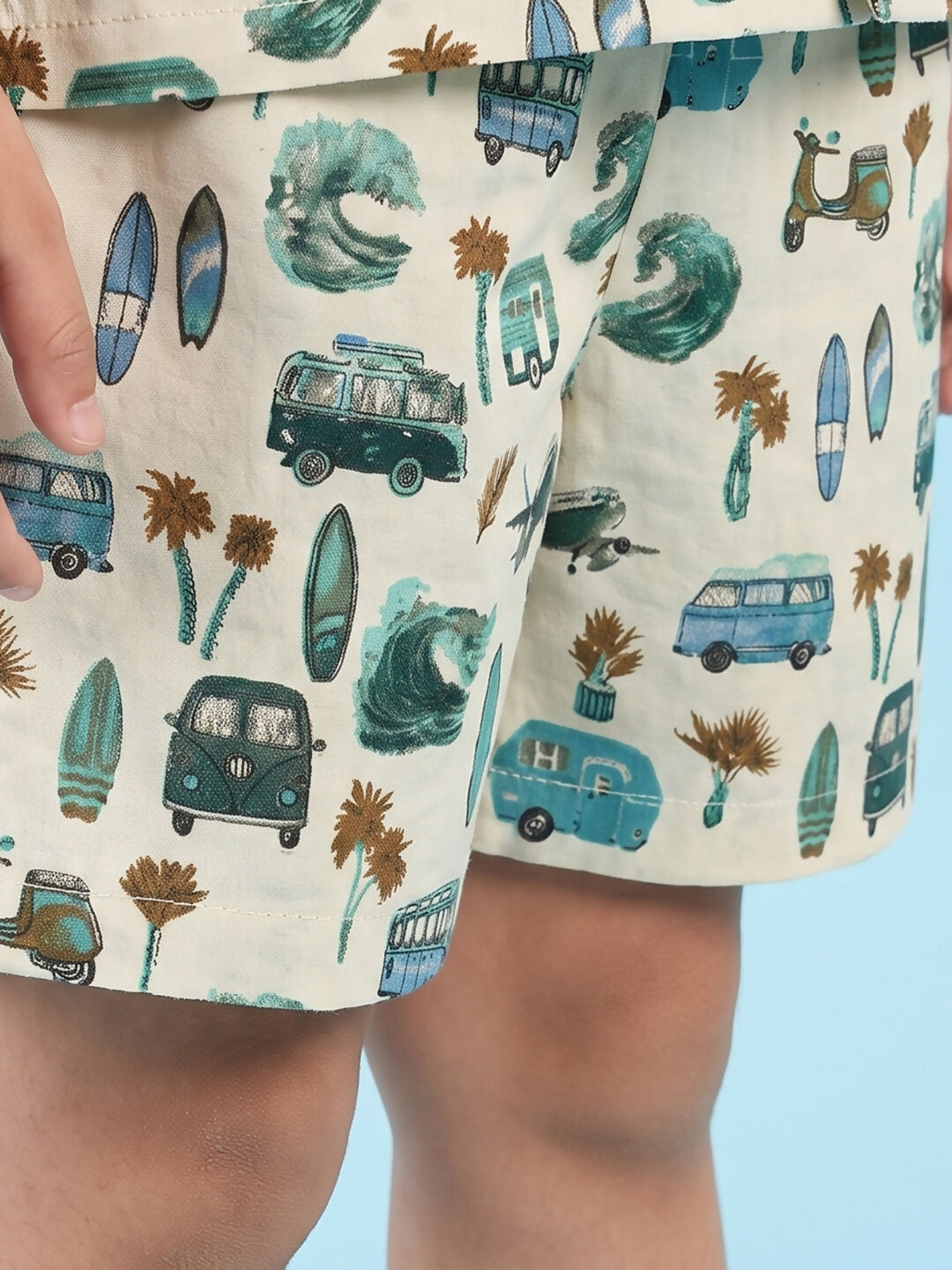 Breathables Woven Cotton Half Sleeves Beach Inspired Shirt & Shorts White