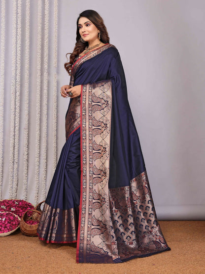 Joban Fashion Navy Blue Woven Banarasi Silk Sarees