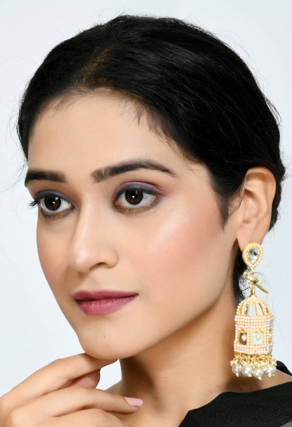 Mominos Fashion Johar Kamal Golden Color Bird Nest Earrings With Pearls