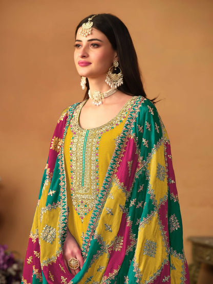 Anaita Mustard Embroidered Soft Organza Salwar Suit