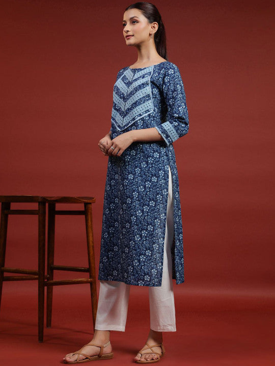 Anayna Women Geometric Printed Thread Work Floral Kurta