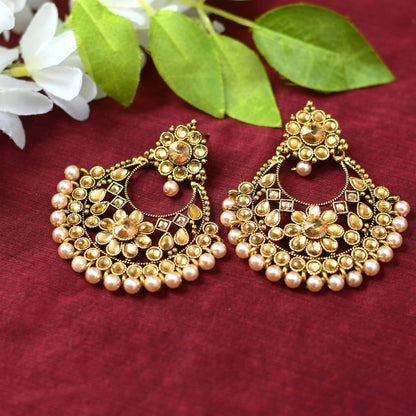 Mominos Fashion Johar Kamal Golden And White Beaded Earrings