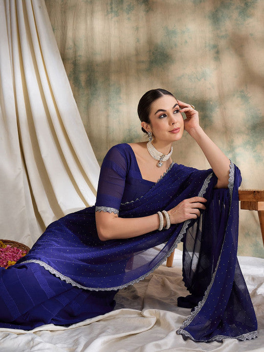 Sangria Polka Dots Embellished Saree With Blouse