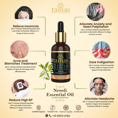 Tamas Pure Ayurveda 100% Organic Neroli Essential Oil-USDA Certified Organic
