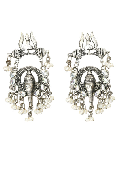 Mominos Fashion Johar Kamal Ganesh Design Silver Color Earrings