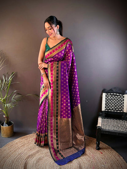 Joban Fashion Green Butti Banarasi Silk Sarees