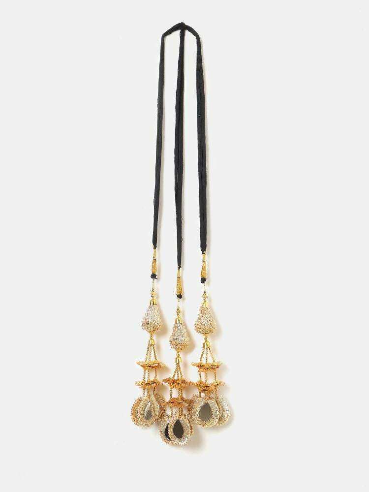 Ruby Raang Gold Gota Pati Work And Black Thread And Mirrors With Gold Stones