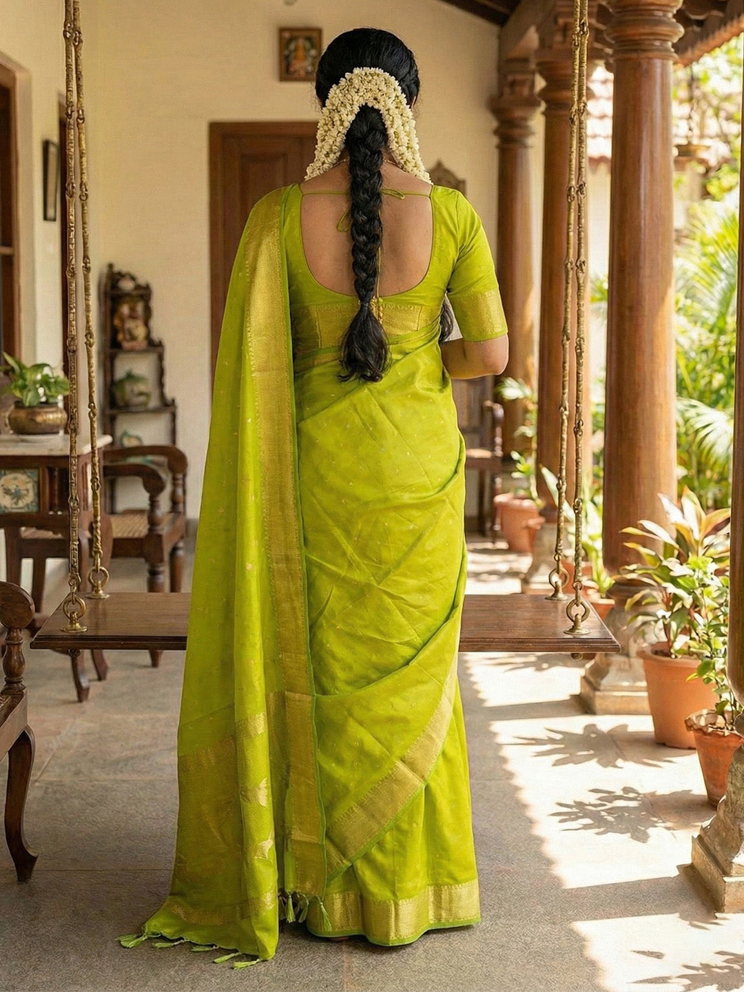 Anaita Olive Silk Saree With Blouse Piece
