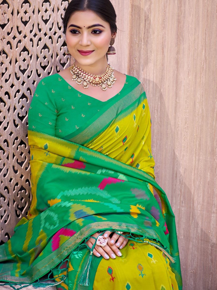 Anaita Olive Silk Saree With Blouse Piece
