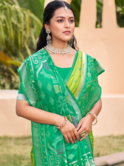 Anaita Green Silk Saree With Blouse Piece