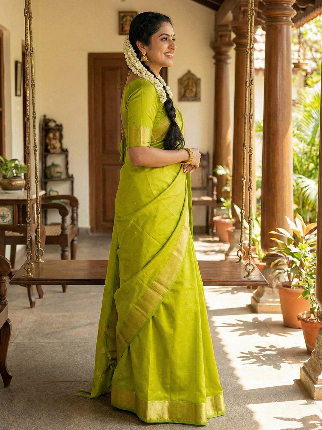 Anaita Olive Silk Saree With Blouse Piece