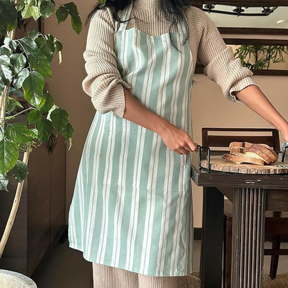 Oak & Lily 100% Cotton Kitchen Apron-Green Striped