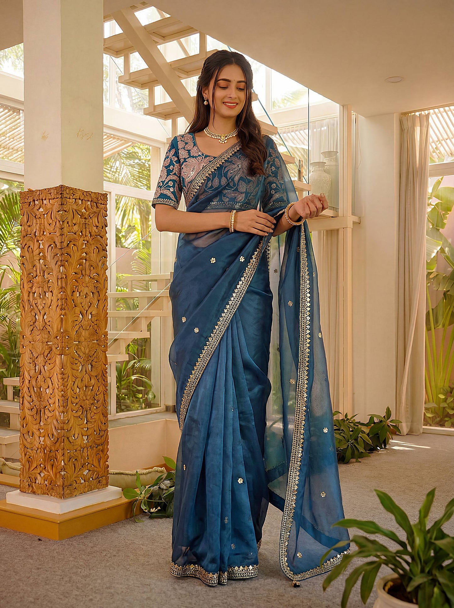 Lehenga Mart Designer Bollywood Style Party Wear Saree-Skyblue