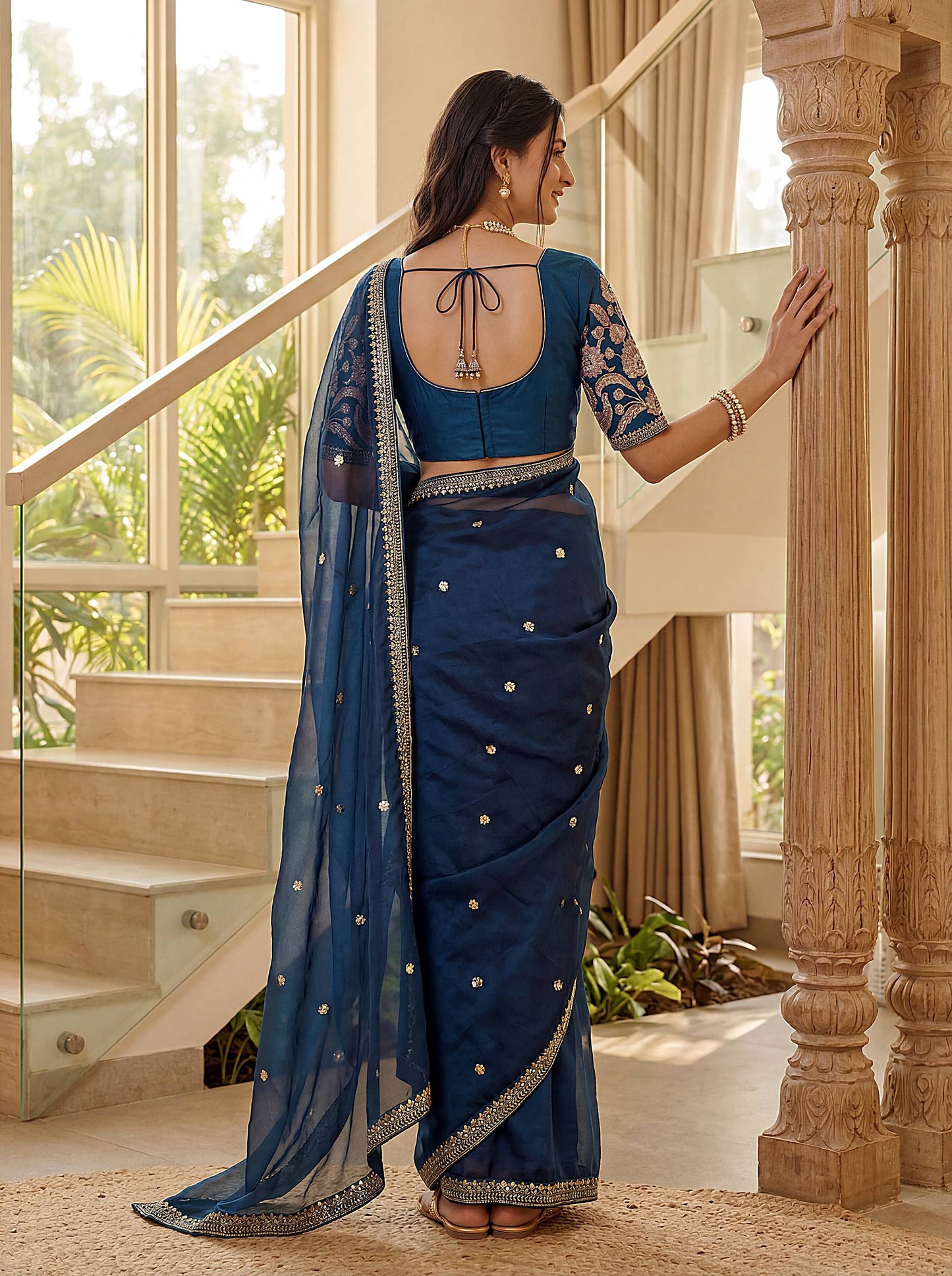 Lehenga Mart Designer Bollywood Style Party Wear Saree-Skyblue