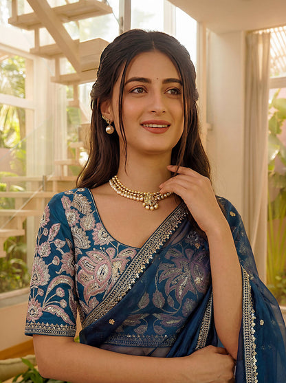 Lehenga Mart Designer Bollywood Style Party Wear Saree-Skyblue