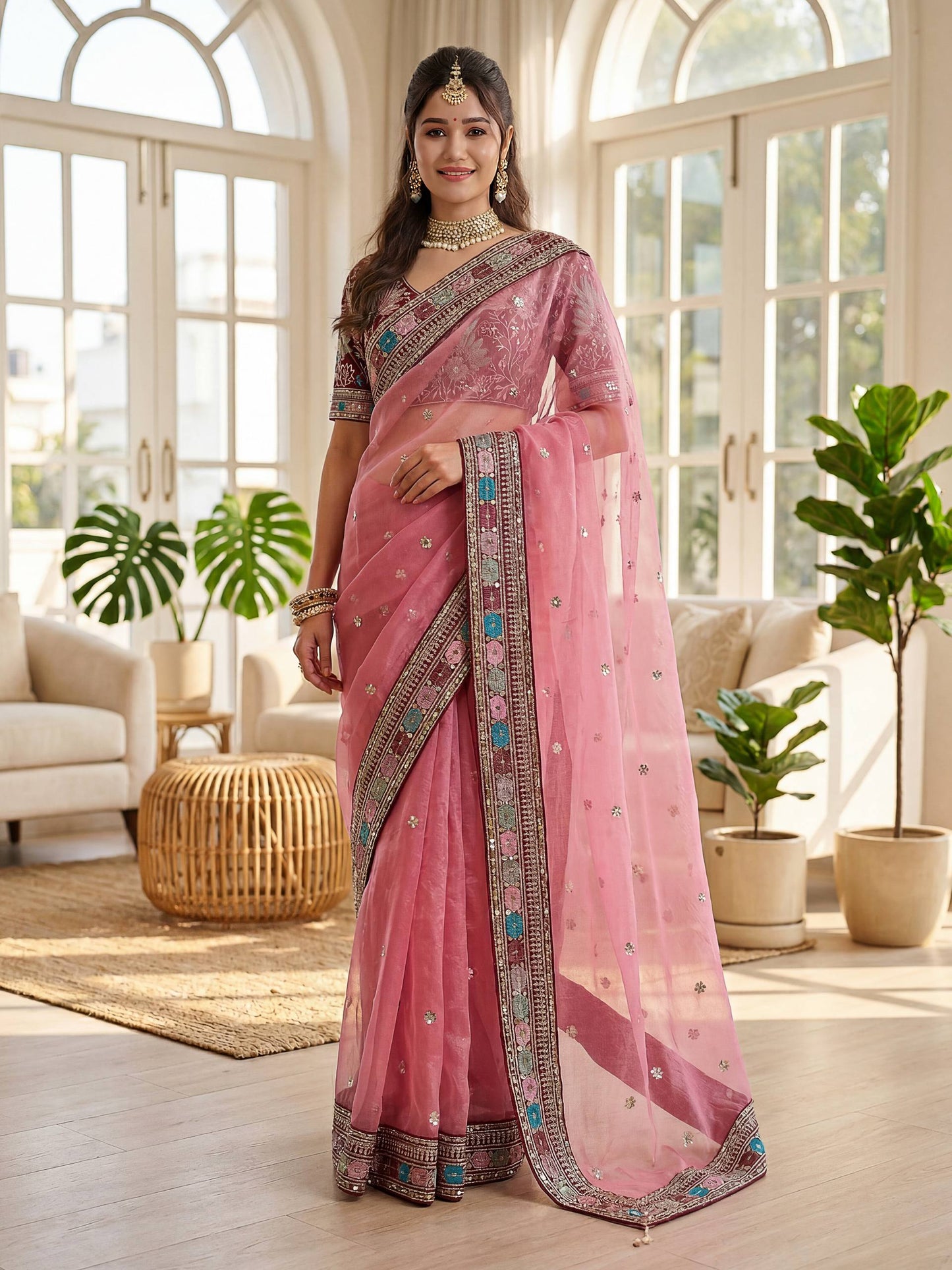 Lehenga Mart Designer Bollywood Style Party Wear Saree-Pink