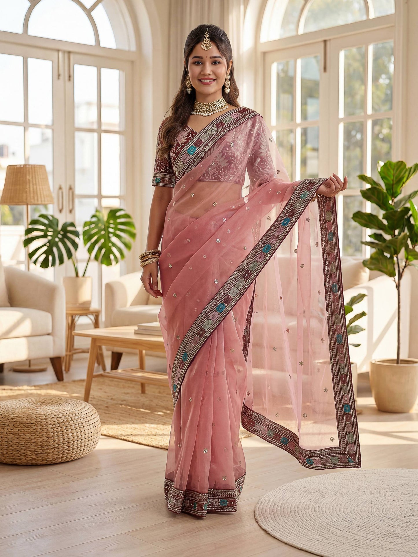 Lehenga Mart Designer Bollywood Style Party Wear Saree-Pink
