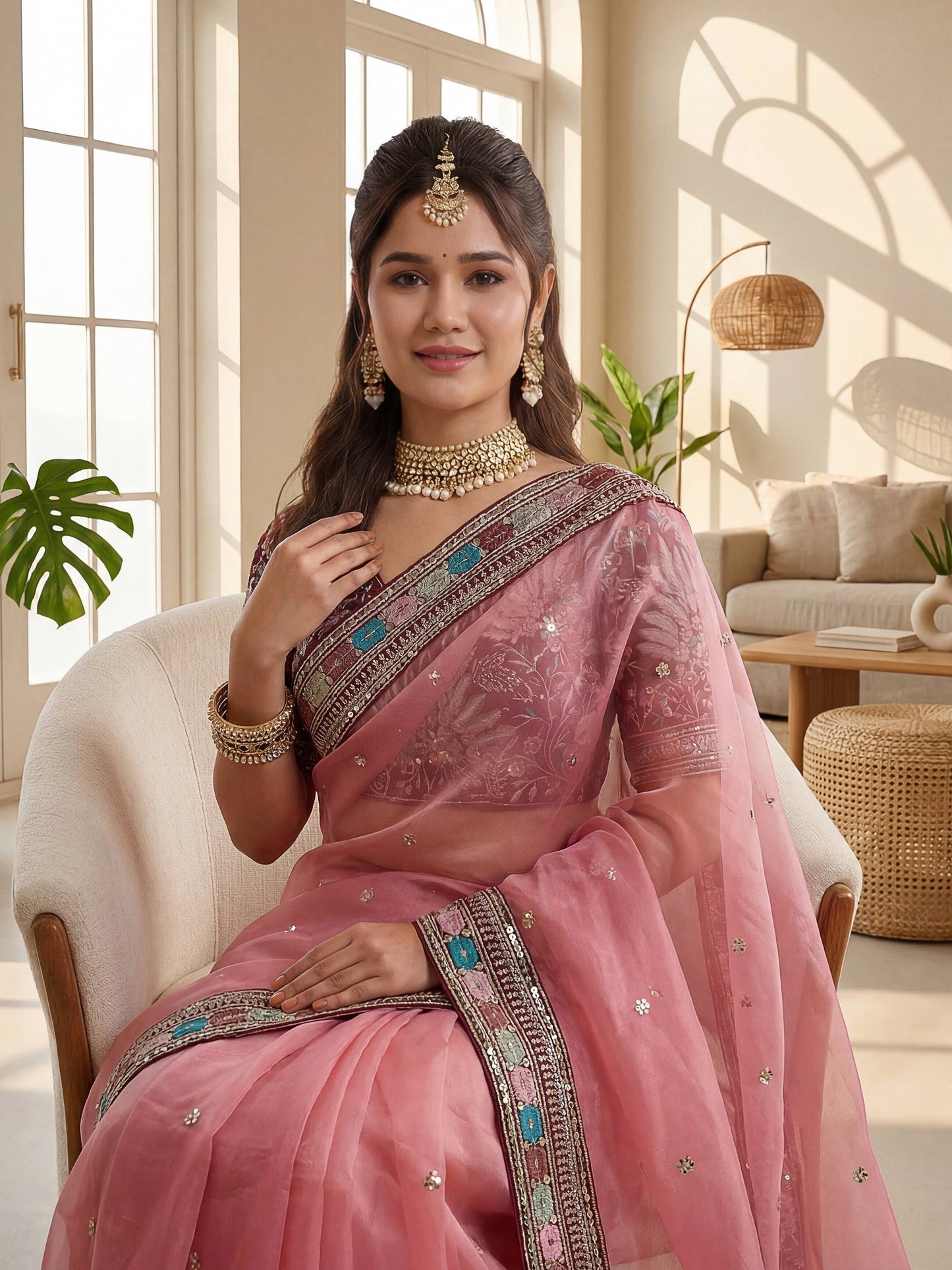 Lehenga Mart Designer Bollywood Style Party Wear Saree-Pink