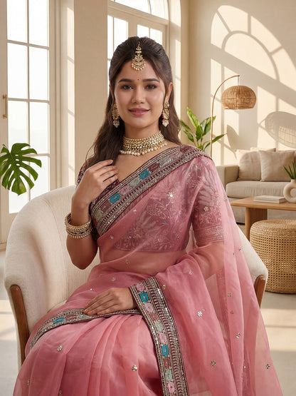 Lehenga Mart Designer Bollywood Style Party Wear Saree-Pink