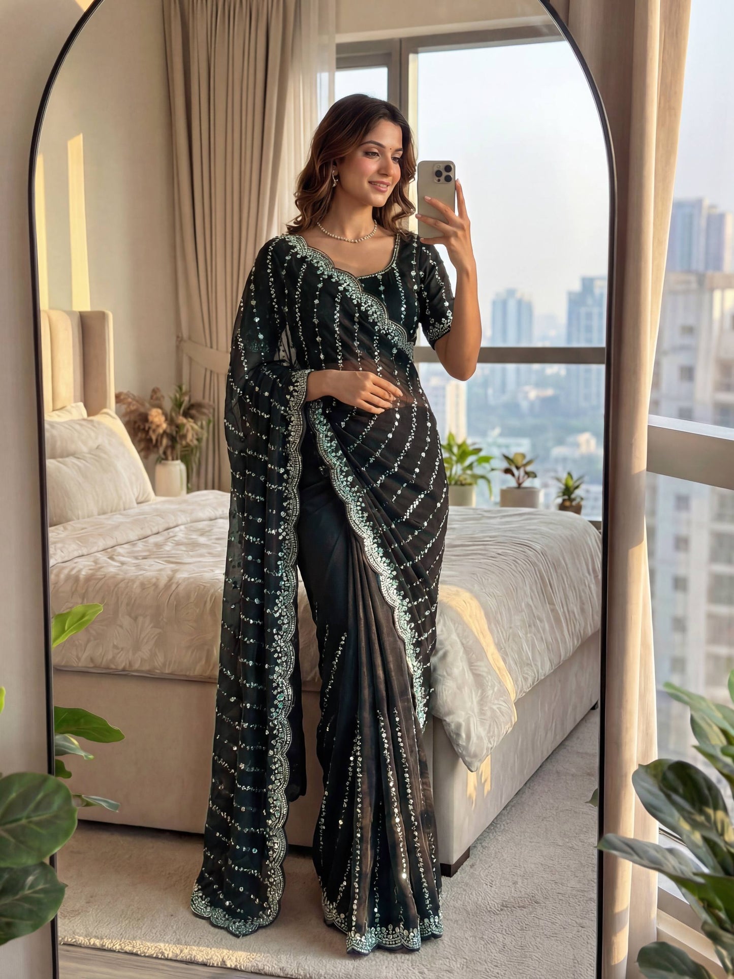 Lehenga Mart Designer Bollywood Style Party Wear Saree-Black