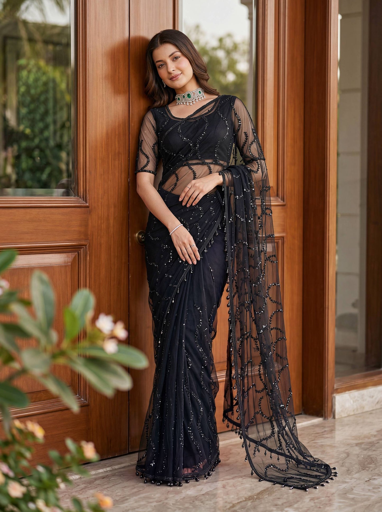 Lehenga Mart Designer Bollywood Style Party Wear Saree-Black